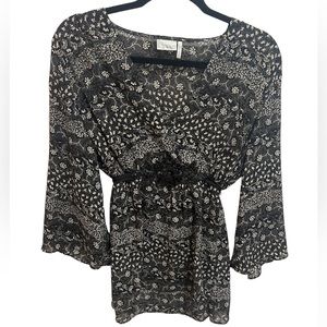 Nicole Miller beaded blouse tunic black and white womens Size Large Sequined